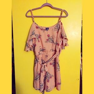 beauty and the beast rose print pink romper ruffle